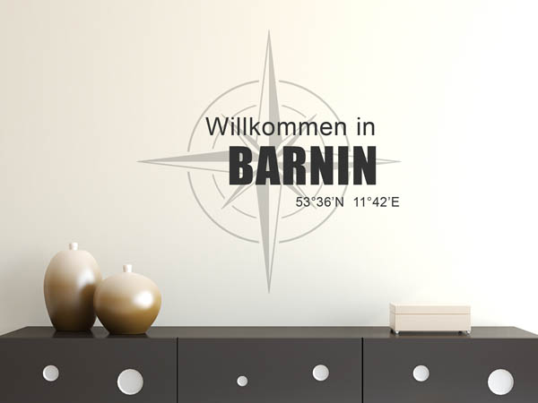 Wandtattoo Willkommen in Barnin mit den Koordinaten 53°36'N 11°42'E