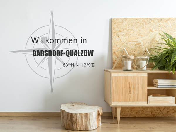 Wandtattoo Willkommen in Barsdorf-Qualzow mit den Koordinaten 53°11'N 13°9'E