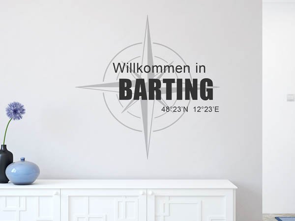 Wandtattoo Willkommen in Barting mit den Koordinaten 48°23'N 12°23'E