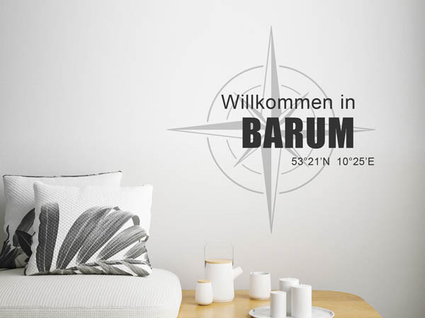 Wandtattoo Willkommen in Barum mit den Koordinaten 53°21'N 10°25'E