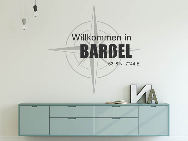 Wandtattoo Willkommen in Barßel mit den Koordinaten 53°8'N 7°44'E