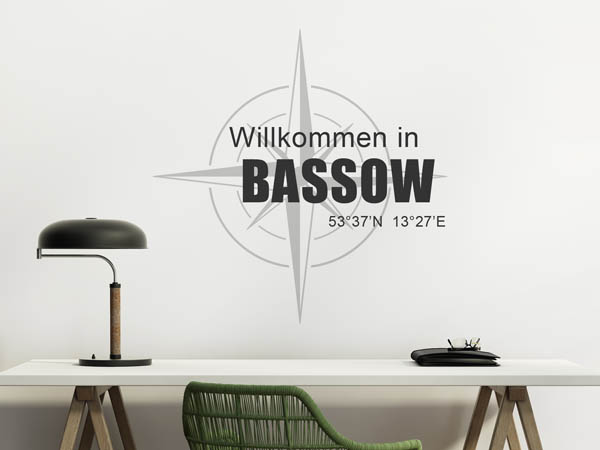 Wandtattoo Willkommen in Bassow mit den Koordinaten 53°37'N 13°27'E