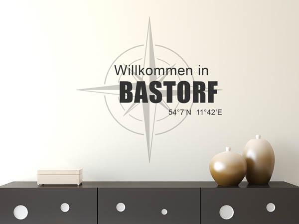 Wandtattoo Willkommen in Bastorf mit den Koordinaten 54°7'N 11°42'E