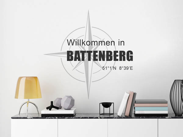 Wandtattoo Willkommen in Battenberg mit den Koordinaten 51°1'N 8°39'E