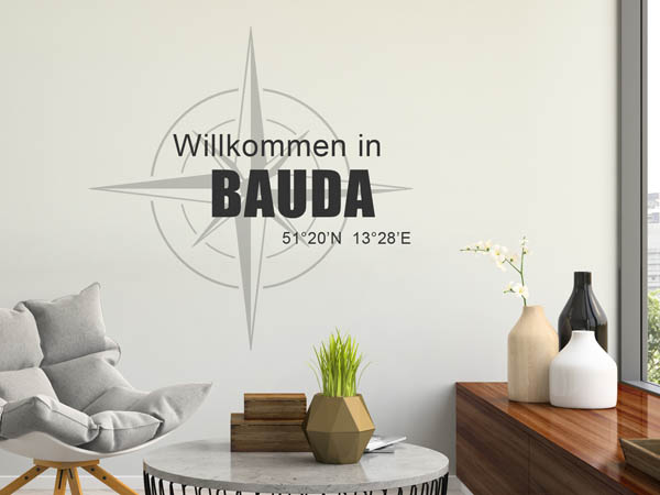 Wandtattoo Willkommen in Bauda mit den Koordinaten 51°20'N 13°28'E