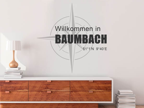 Wandtattoo Willkommen in Baumbach mit den Koordinaten 51°1'N 9°40'E