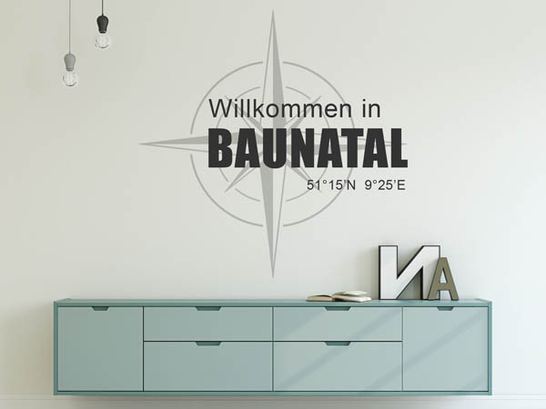 Wandtattoo Willkommen in Baunatal mit den Koordinaten 51°15'N 9°25'E