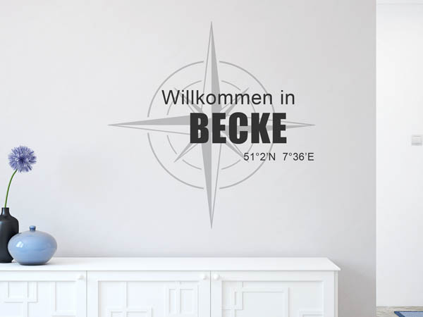 Wandtattoo Willkommen in Becke mit den Koordinaten 51°2'N 7°36'E