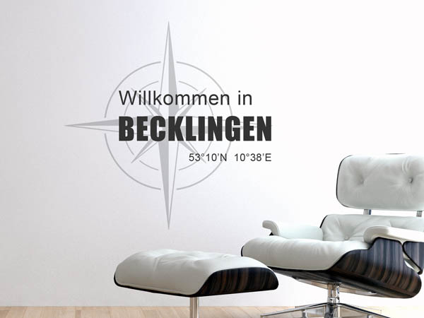Wandtattoo Willkommen in Becklingen mit den Koordinaten 53°10'N 10°38'E