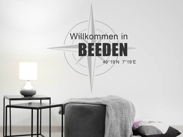 Wandtattoo Willkommen in Beeden mit den Koordinaten 49°19'N 7°19'E