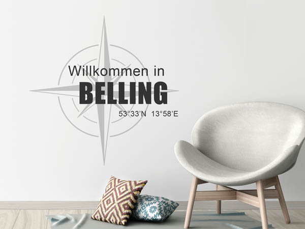 Wandtattoo Willkommen in Belling mit den Koordinaten 53°33'N 13°58'E