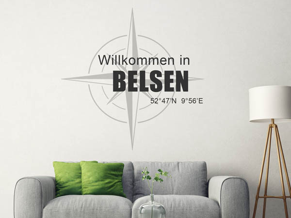 Wandtattoo Willkommen in Belsen mit den Koordinaten 52°47'N 9°56'E