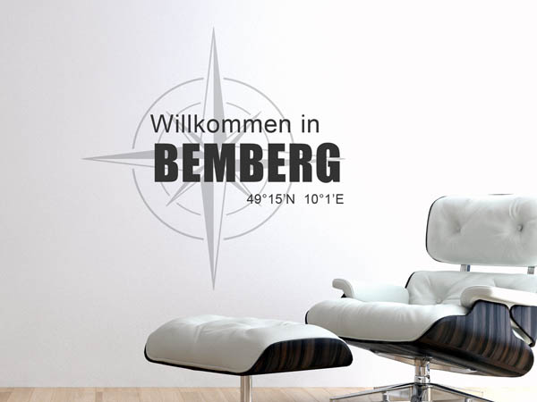 Wandtattoo Willkommen in Bemberg mit den Koordinaten 49°15'N 10°1'E