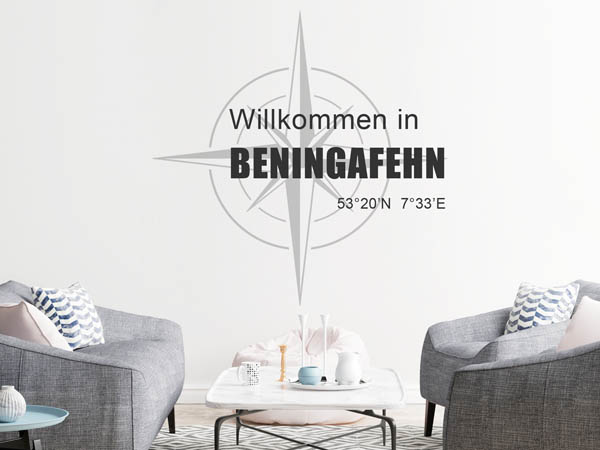 Wandtattoo Willkommen in Beningafehn mit den Koordinaten 53°20'N 7°33'E