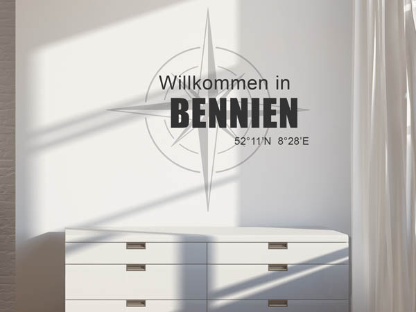 Wandtattoo Willkommen in Bennien mit den Koordinaten 52°11'N 8°28'E