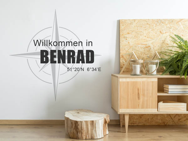 Wandtattoo Willkommen in Benrad mit den Koordinaten 51°20'N 6°34'E