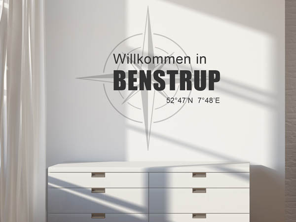 Wandtattoo Willkommen in Benstrup mit den Koordinaten 52°47'N 7°48'E