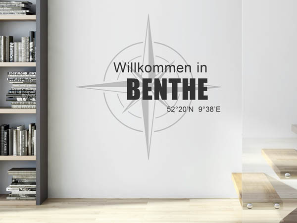 Wandtattoo Willkommen in Benthe mit den Koordinaten 52°20'N 9°38'E