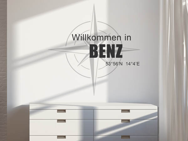 Wandtattoo Willkommen in Benz mit den Koordinaten 53°56'N 14°4'E