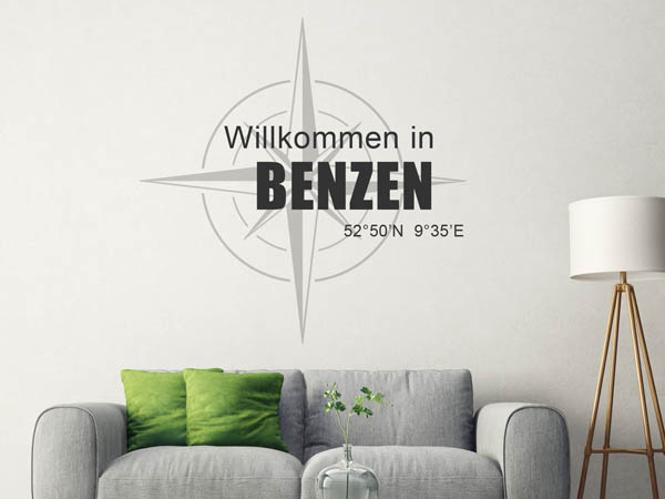 Wandtattoo Willkommen in Benzen mit den Koordinaten 52°50'N 9°35'E