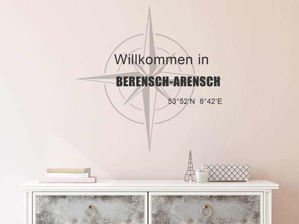 Wandtattoo Willkommen in Berensch-Arensch mit den Koordinaten 53°52'N 8°42'E