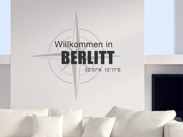 Wandtattoo Willkommen in Berlitt mit den Koordinaten 52°57'N 12°17'E