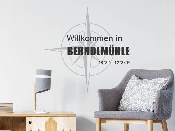 Wandtattoo Willkommen in Berndlmühle mit den Koordinaten 48°8'N 12°34'E