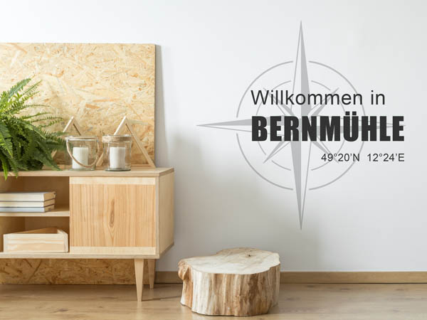 Wandtattoo Willkommen in Bernmühle mit den Koordinaten 49°20'N 12°24'E