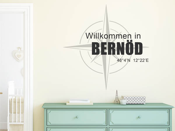 Wandtattoo Willkommen in Bernöd mit den Koordinaten 48°4'N 12°22'E