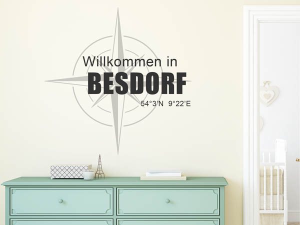 Wandtattoo Willkommen in Besdorf mit den Koordinaten 54°3'N 9°22'E