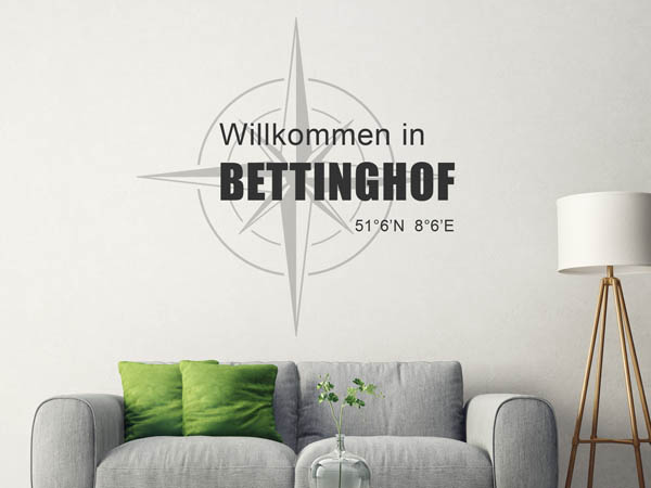Wandtattoo Willkommen in Bettinghof mit den Koordinaten 51°6'N 8°6'E