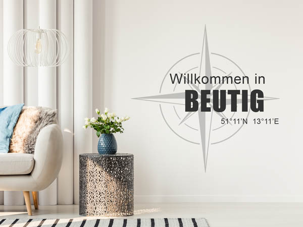 Wandtattoo Willkommen in Beutig mit den Koordinaten 51°11'N 13°11'E