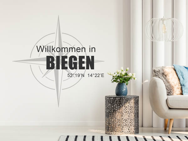 Wandtattoo Willkommen in Biegen mit den Koordinaten 52°19'N 14°22'E