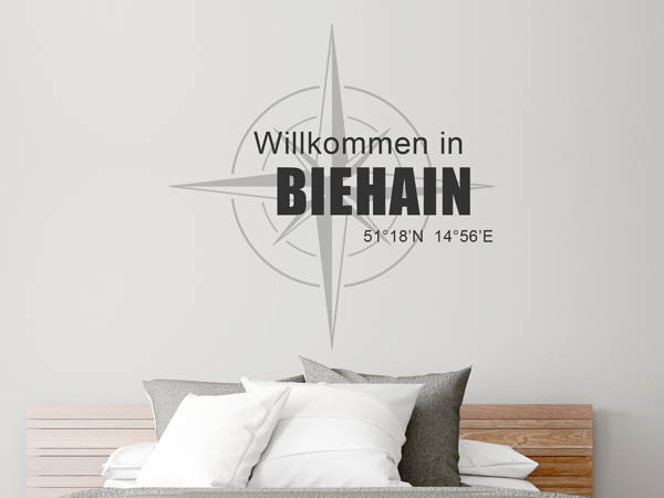 Wandtattoo Willkommen in Biehain mit den Koordinaten 51°18'N 14°56'E