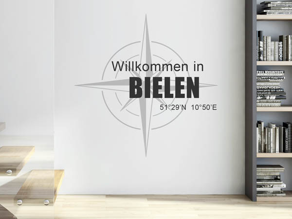 Wandtattoo Willkommen in Bielen mit den Koordinaten 51°29'N 10°50'E