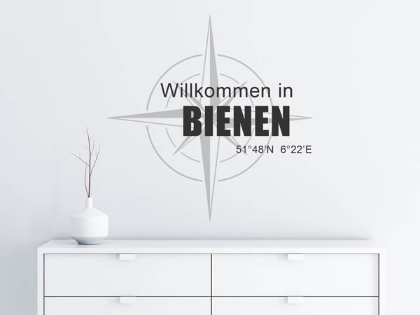 Wandtattoo Willkommen in Bienen mit den Koordinaten 51°48'N 6°22'E