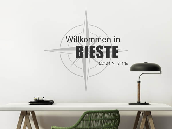 Wandtattoo Willkommen in Bieste mit den Koordinaten 52°31'N 8°1'E