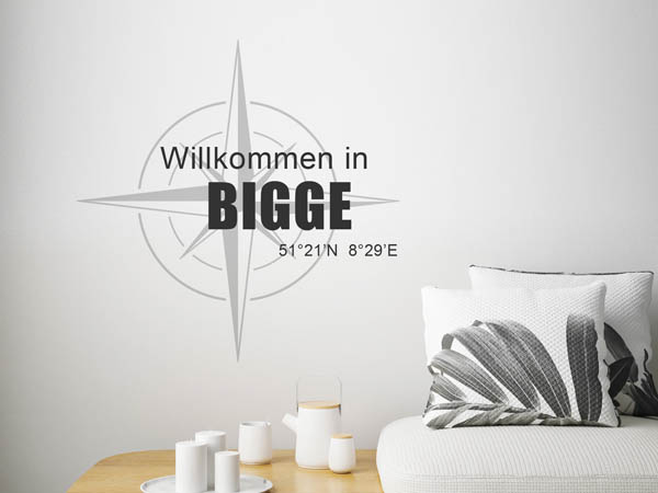 Wandtattoo Willkommen in Bigge mit den Koordinaten 51°21'N 8°29'E