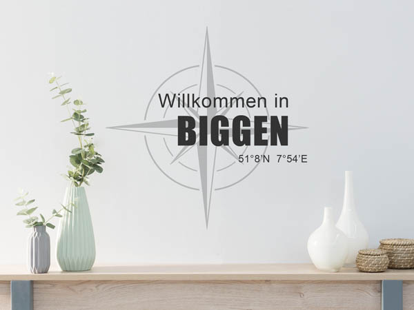 Wandtattoo Willkommen in Biggen mit den Koordinaten 51°8'N 7°54'E