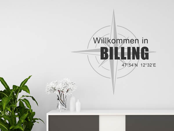 Wandtattoo Willkommen in Billing mit den Koordinaten 47°54'N 12°32'E