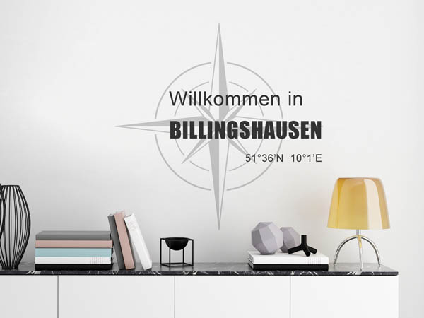 Wandtattoo Willkommen in Billingshausen mit den Koordinaten 51°36'N 10°1'E