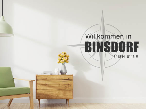 Wandtattoo Willkommen in Binsdorf mit den Koordinaten 48°18'N 8°46'E