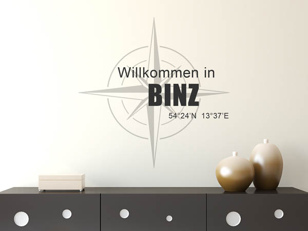 Wandtattoo Willkommen in Binz mit den Koordinaten 54°24'N 13°37'E