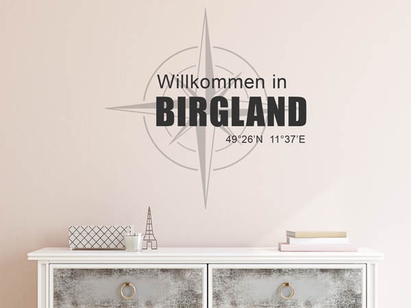 Wandtattoo Willkommen in Birgland mit den Koordinaten 49°26'N 11°37'E