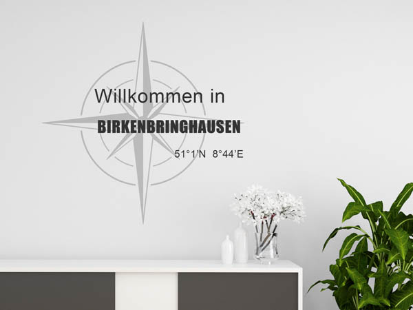 Wandtattoo Willkommen in Birkenbringhausen mit den Koordinaten 51°1'N 8°44'E
