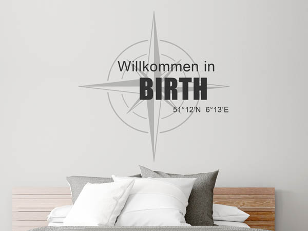 Wandtattoo Willkommen in Birth mit den Koordinaten 51°12'N 6°13'E