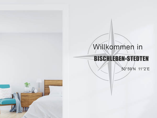 Wandtattoo Willkommen in Bischleben-Stedten mit den Koordinaten 50°59'N 11°2'E
