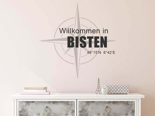 Wandtattoo Willkommen in Bisten mit den Koordinaten 49°15'N 6°42'E