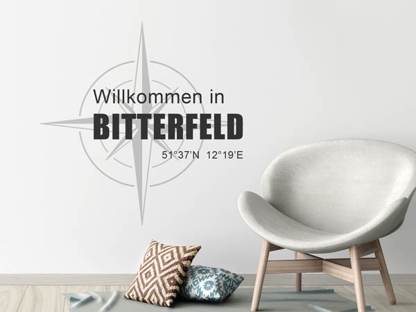 Wandtattoo Willkommen in Bitterfeld mit den Koordinaten 51°37'N 12°19'E