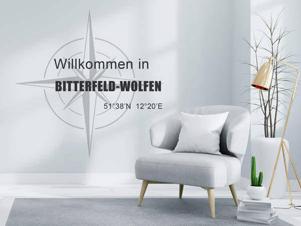 Wandtattoo Willkommen in Bitterfeld-Wolfen mit den Koordinaten 51°38'N 12°20'E